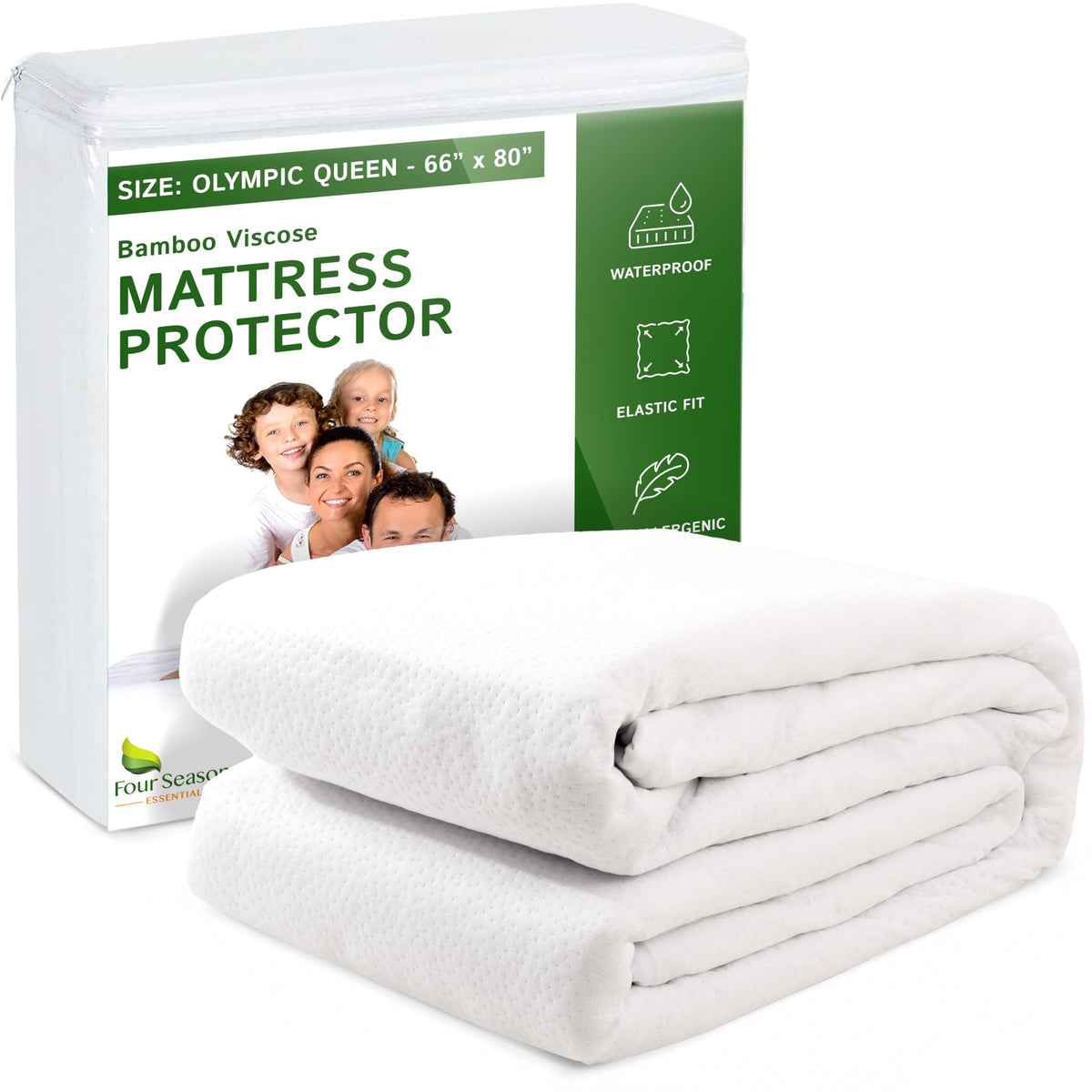 Olympic Queen Size (66'X80') Waterproof Mattress Protector - Cooling Viscose Derived From Bamboo Fitted Sheet Super Queen Matt