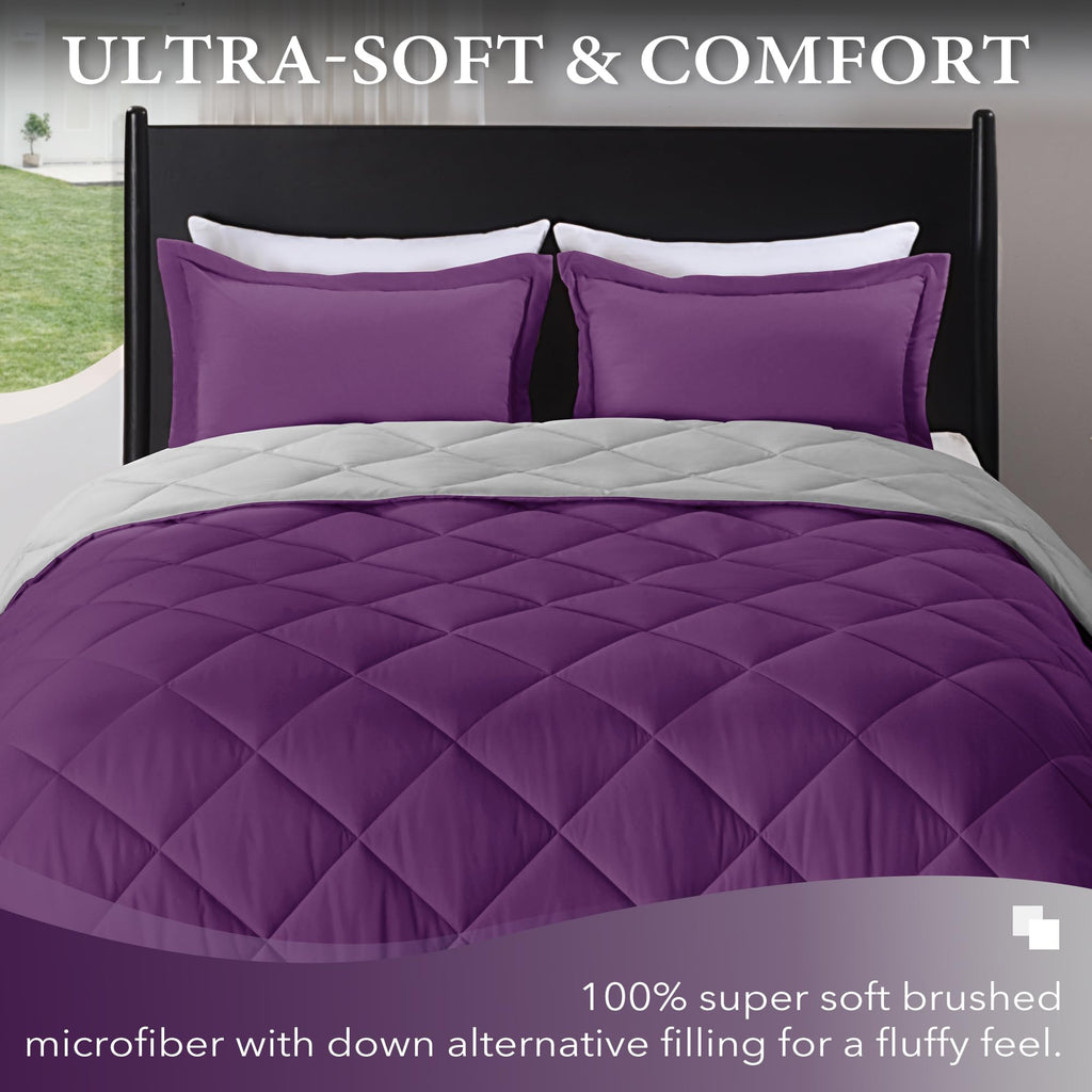 Downluxe Twin Comforter Set - Purple And Grey Twin Comforter, Soft Bedding Comforter Sets For All Seasons, Twin Bed Comforter Set - 2 Pieces - 1 Comforter (66'X92') And 1 Pillow Sham(20'X26')