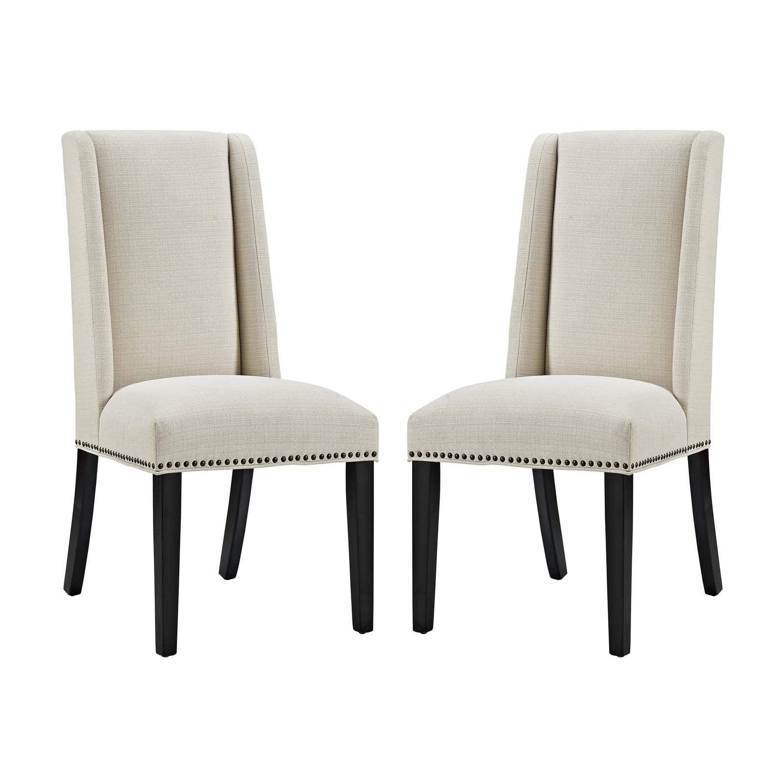 Modway Baron Modern Tall Back Wood Upholstered Fabric Two Dining Chairs In Beige