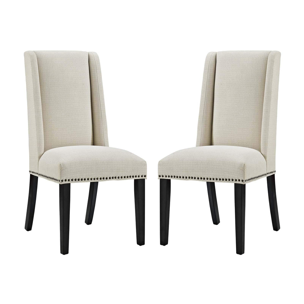 Modway Baron Modern Tall Back Wood Upholstered Fabric Two Dining Chairs In Beige