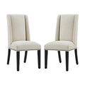 Modway Baron Modern Tall Back Wood Upholstered Fabric Two Dining Chairs In Beige