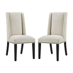Modway Baron Modern Tall Back Wood Upholstered Fabric Two Dining Chairs In Beige