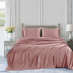 Homiest 4Pcs Satin Sheets Set Luxury Silky Satin Bedding Set With Deep Pocket, 1 Fitted Sheet + 1 Flat Sheet + 2 Pillowcases (Queen Size, Rich Pink)