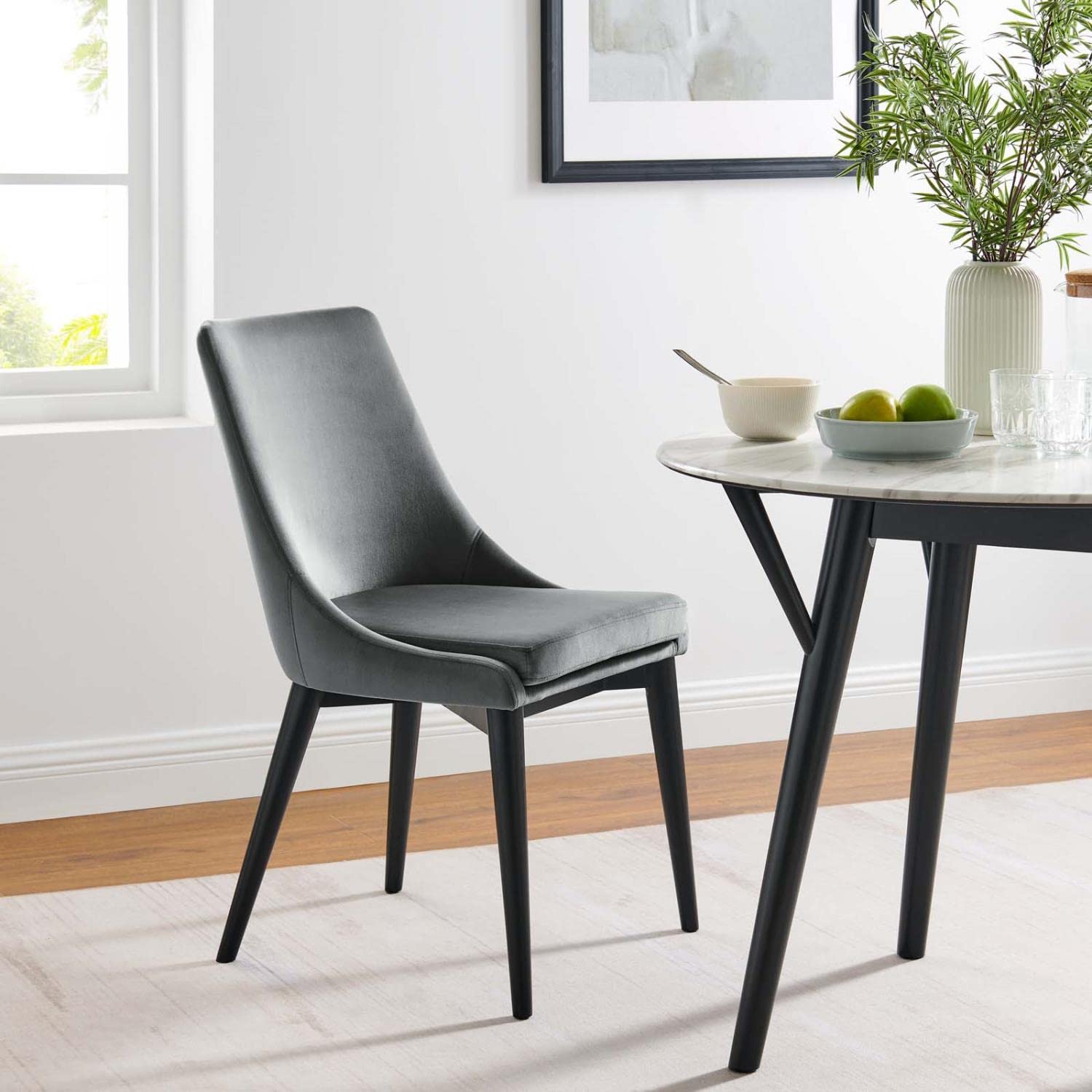 Modway Viscount 19&Quot; Modern Performance Velvet Dining Chair In Black/Gray