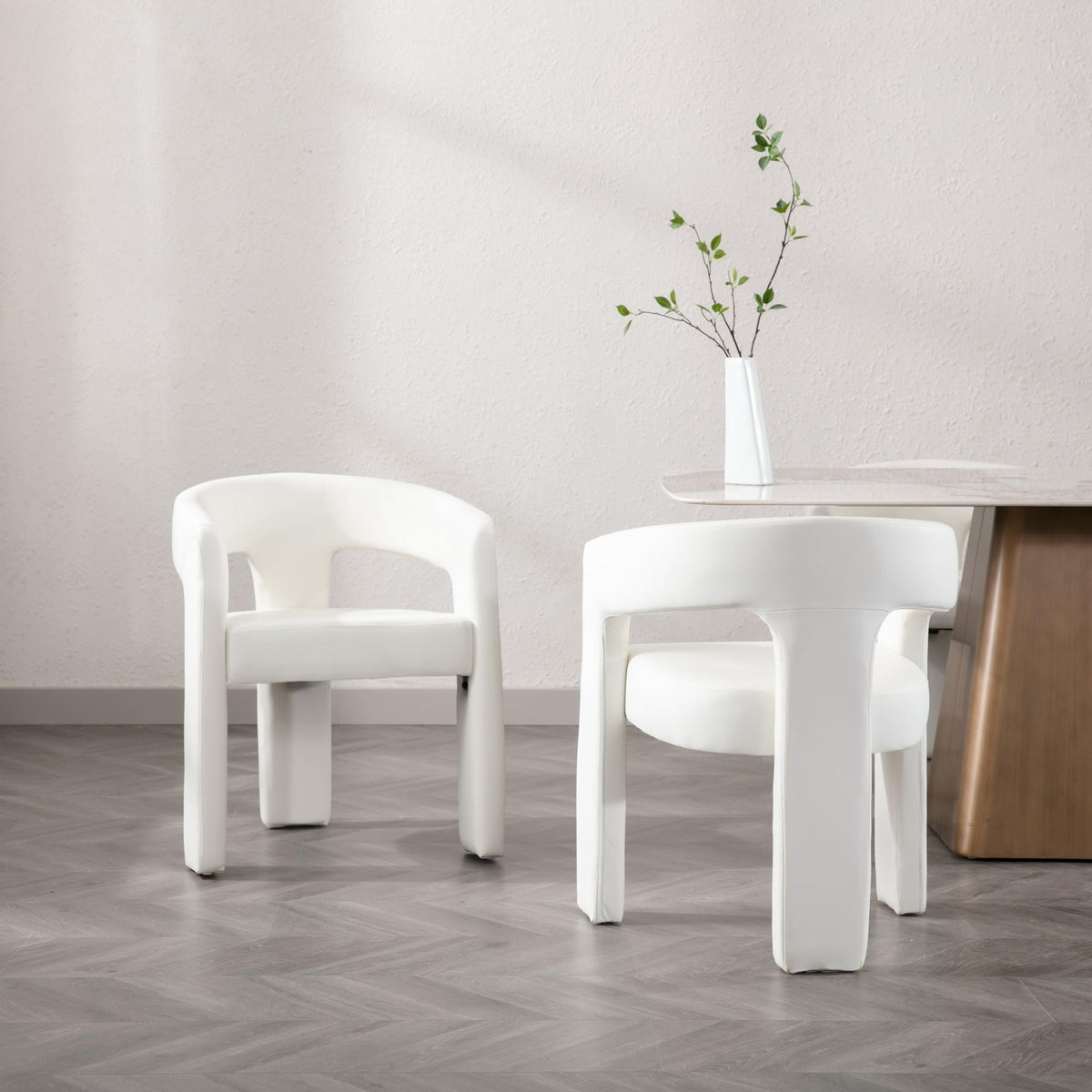 Modern Dining Chair Set Of 2, Faux Leather Upholstered Barrel Kitchen Chair, Round Dining Chairs With Wooden Legs, Assembled Acc