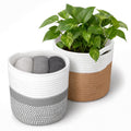 GLEAVI 2 Pack Cotton Rope Woven Storage Baskets 8.50 X 10.23 X 6.69 in Home Basket for Indoor Plants Flower Pots Laundry Toys To