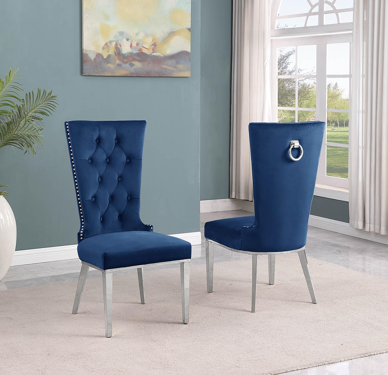 Best Quality Furniture SC330-337 Dining Chairs, Navy Blue/Silver