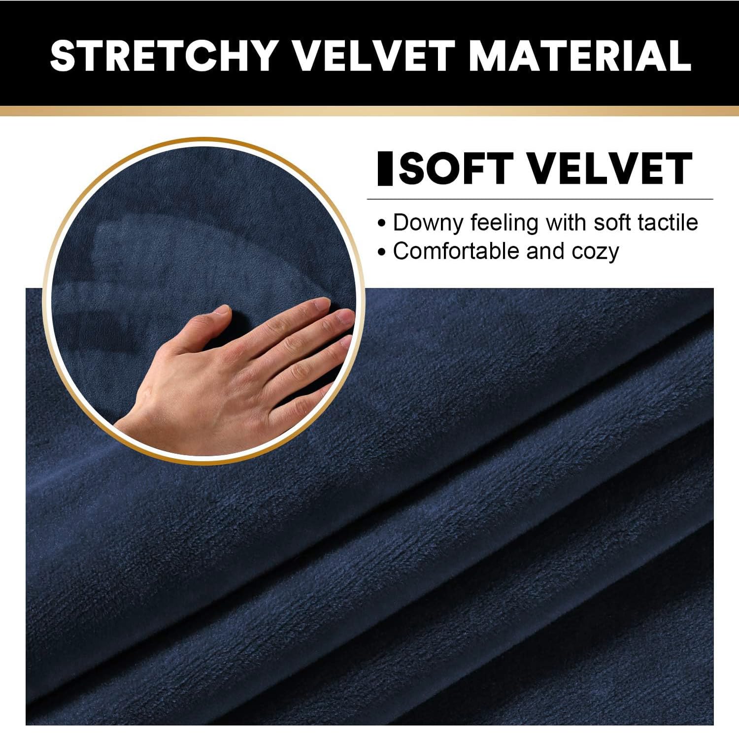 Princedeco 4 Pieces Couch Covers Velvet Couch Covers For 3 Cushion Sofa Soft Furniture Protector With Non Slip Elastic Bottom Washable Couch Covers Width Up To 90 Inch (Large, Navy)