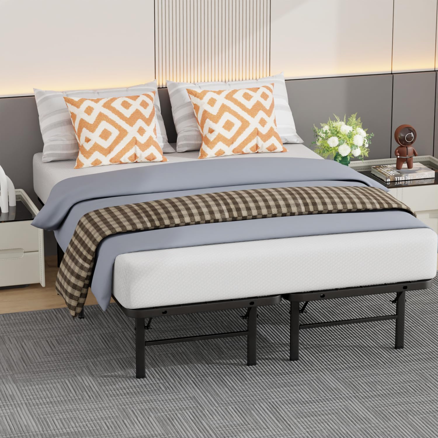 Bed Frame Metal Platform Bed Frame Mattress Foundation Box Spring Replacement Heavy Duty Steel Slat Easy Assembly Noise-Free Black,Twin/Full/King/Queen (Full)