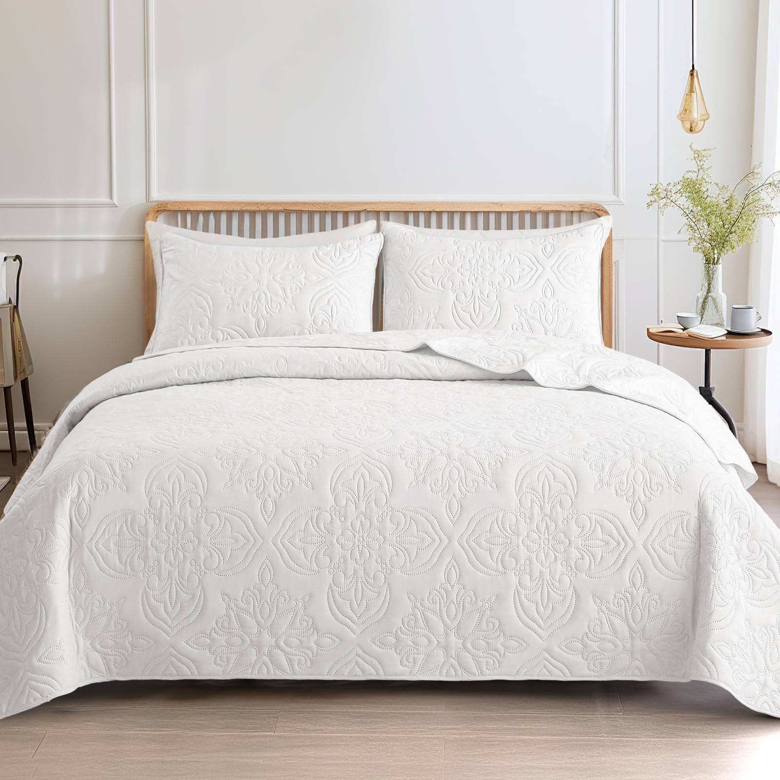 Whale Flotilla Soft Twin Quilt Bedding Set For All Seasons, Elegant Vintage Damask Ultrasonic Quilts Set, Lightweight Reversible