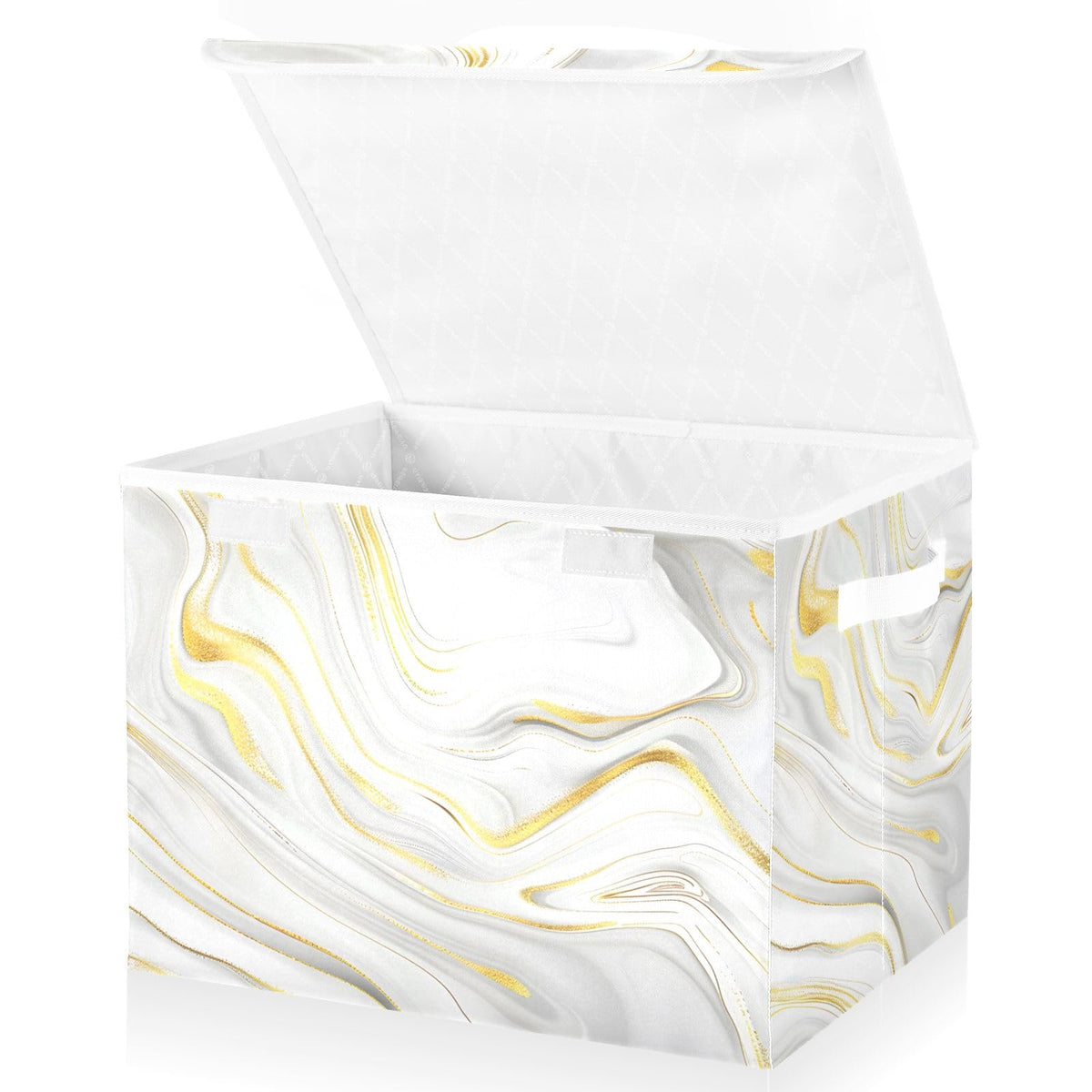 SUABO Gold White Marble Art Storage Bin with Lid Large Oxford Cloth Storage Boxes Foldable Home Cube Baskets Closet Organizers f