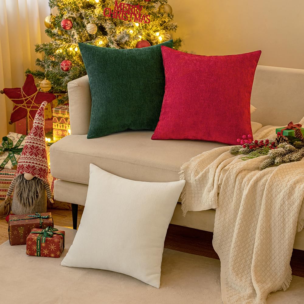 Miulee Pack Of 2 Christmas Red Decorative Pillow Covers 20X20 Inch Soft Chenille Couch Throw Pillows Farmhouse Cushion Covers For Home Decor Sofa Bedroom Living Room