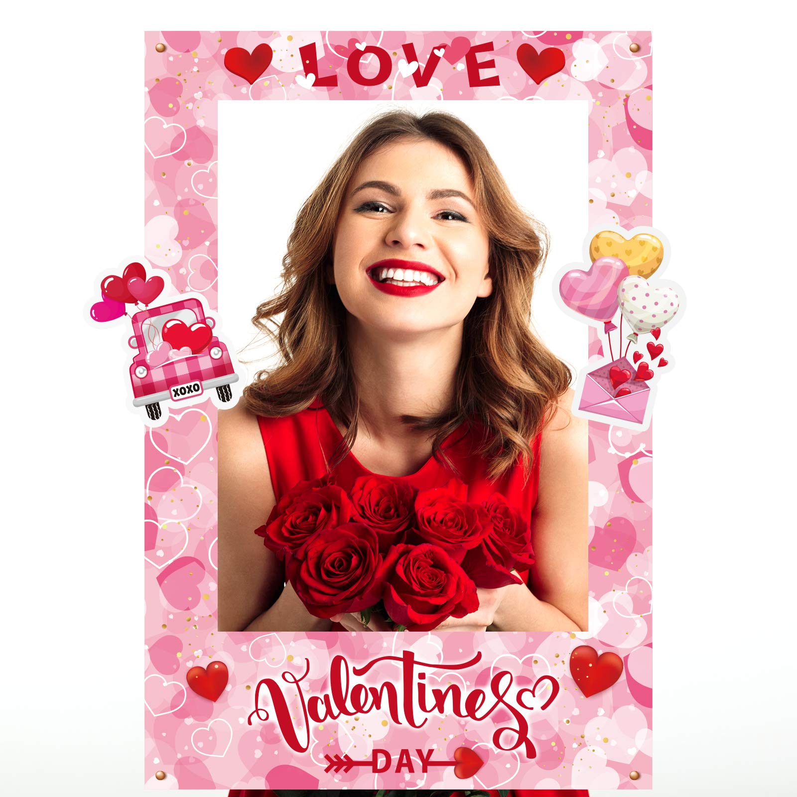Jetec Valentine's Day Photo Prop Frame Valentine's Day Theme Selfie Photo Booth Picture Frame and Props for Party Decoration Rom