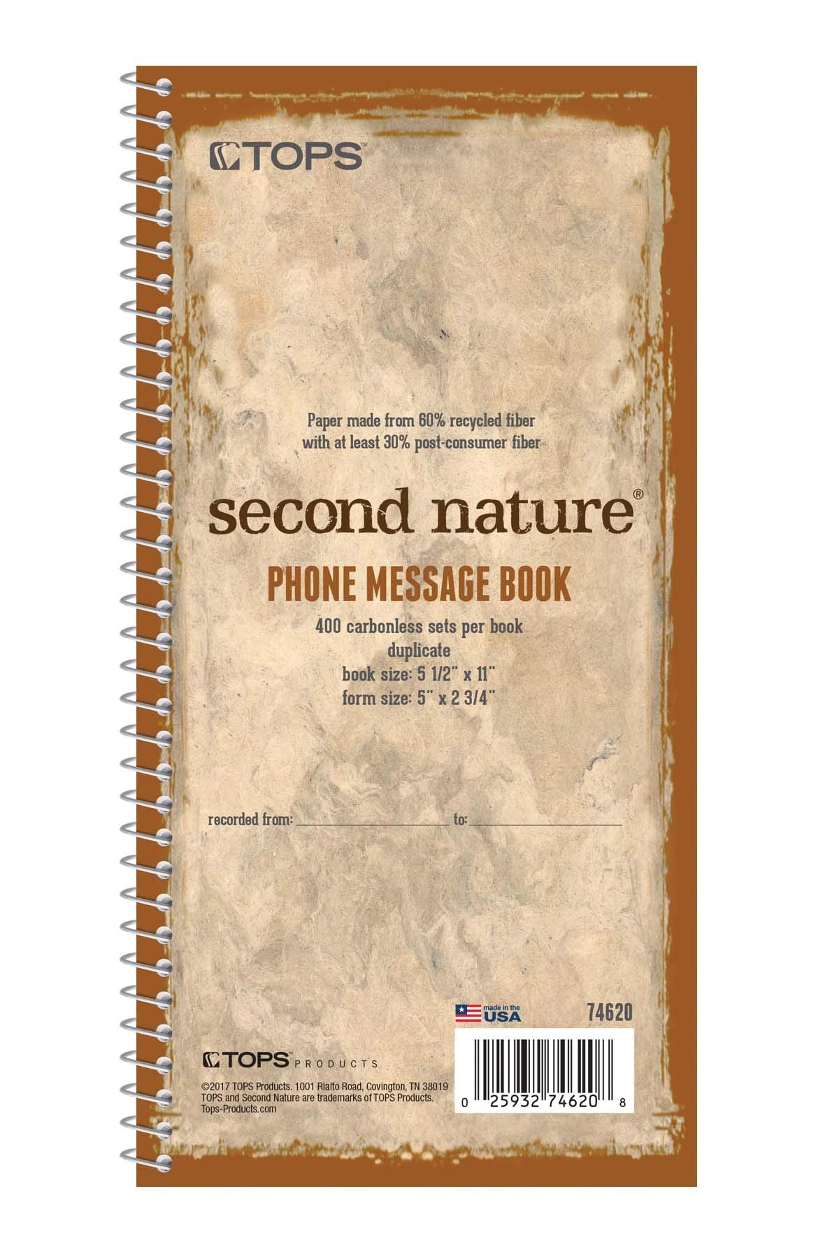 Tops Phone Message Pad Call Book, Carbonless Paper 2 Part, 2 3/4 X 5, 400 Forms - 74620, White