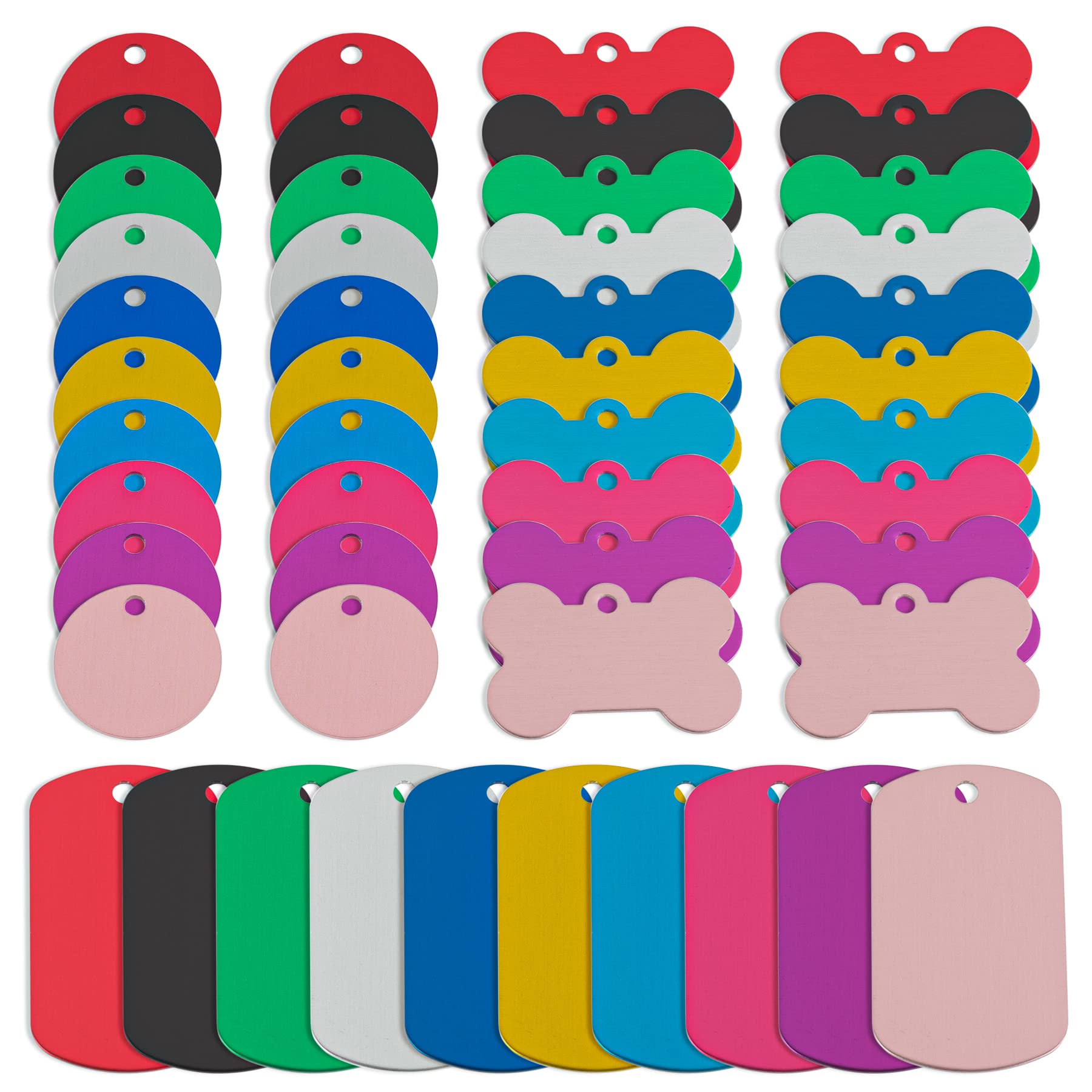 Framendino, 60 Pack Pet Id Tag Colorful Blank Double Sided Pets Id Tag Name Phone Number Id Tags Aluminum Charms For Dog Cat Diy