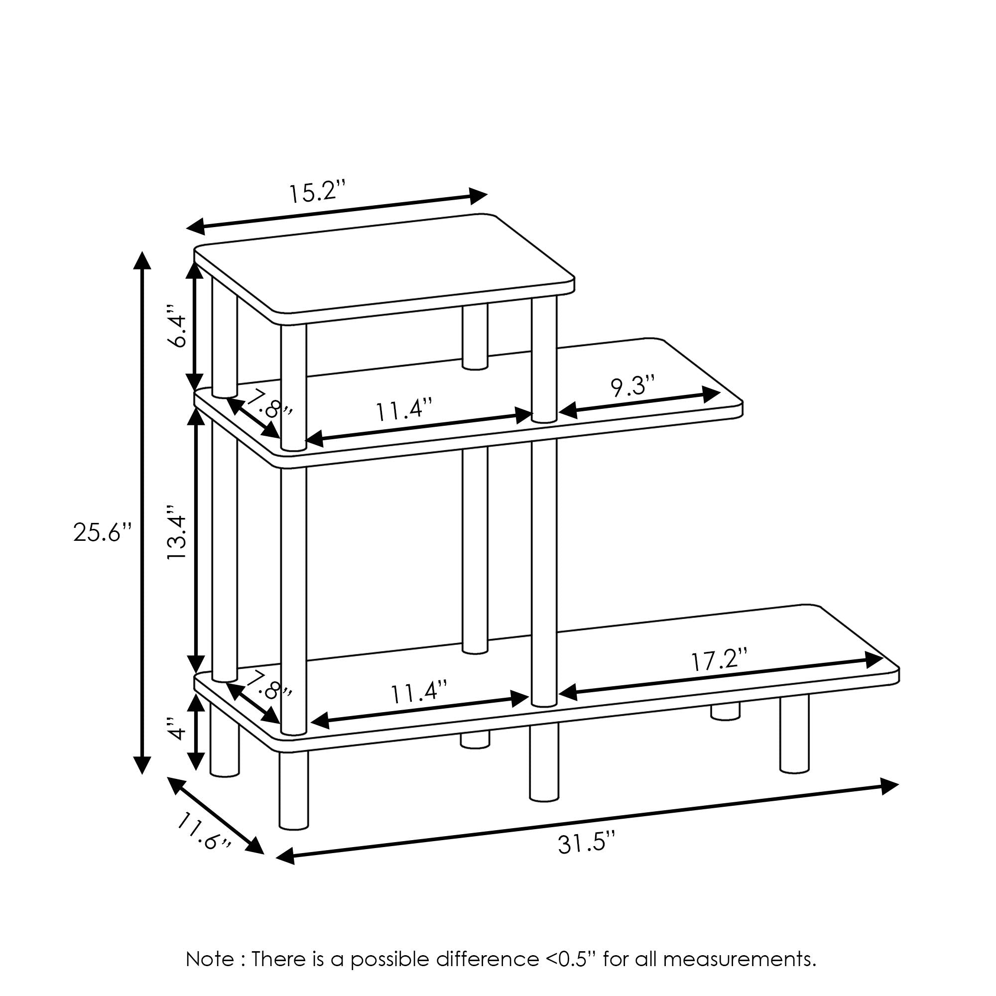 Furinno Turn-N-Tube 3-Tier Sofa Side Table, Espresso/Black, 31.5 in x 11.61 in x 25.63 in