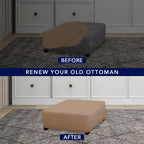 Purefit Super Stretch Form Fit Square Ottoman Cover Rectangle - Ottoman Slipcovers For Foot Stool & Folding Storage Furniture For Living Room With Nonslip Elastic Bottom (Medium-Xl, Camel)