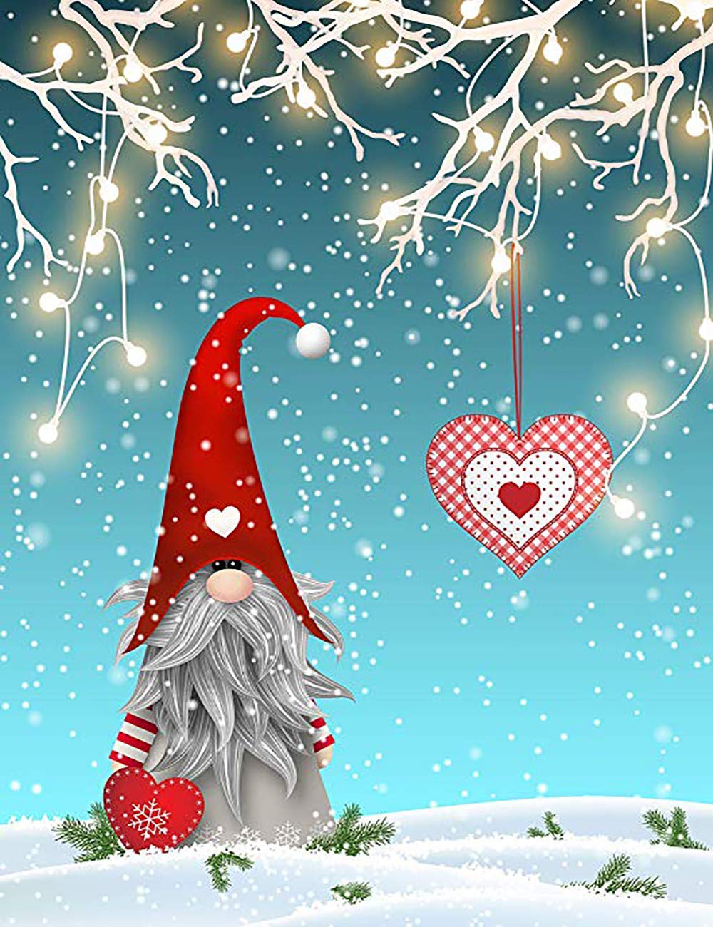Christmas Gnome Tomte Garden Flag 12 X 18 Inch, Winter Heart Small Mini Double Sided Welcome Yard Flags For Holiday Wedding Part