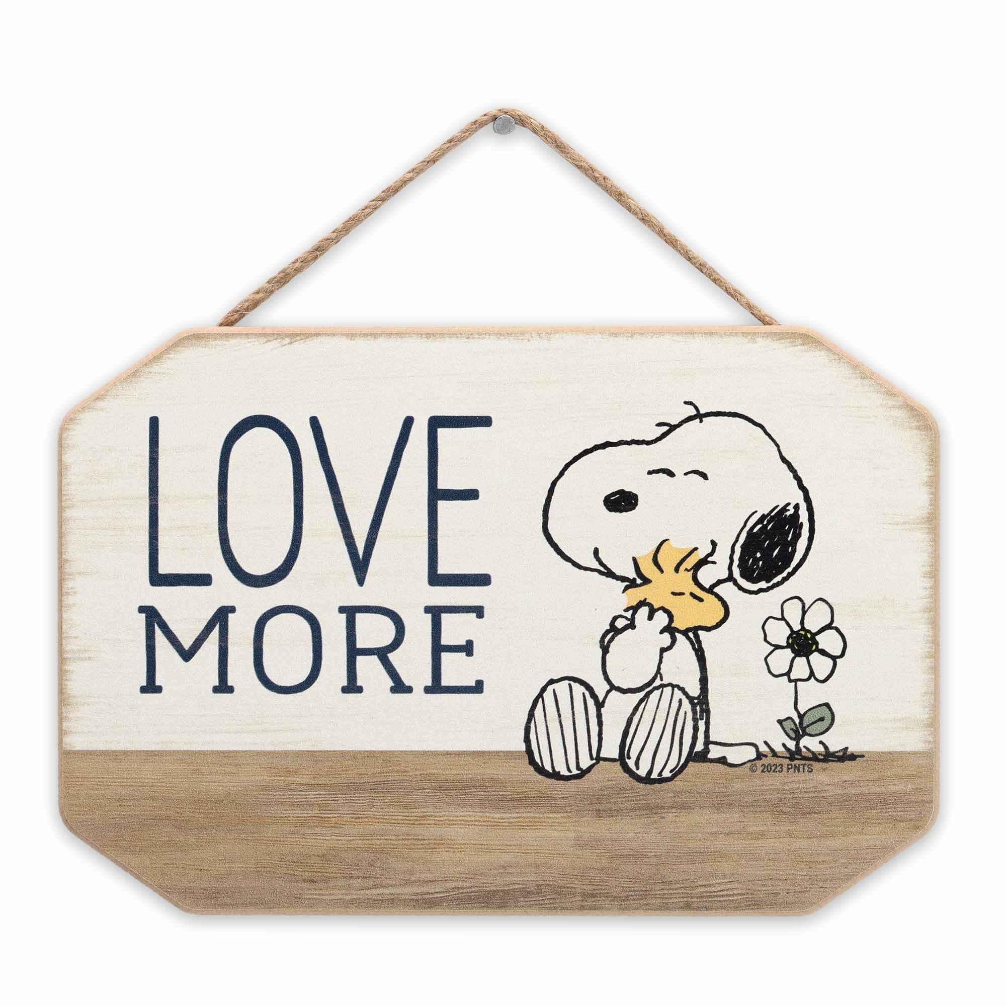 Open Road Brands Peanuts Snoopy Love More Hanging Wood Wall Decor - Cute Snoopy and Woodstock Sign for Home Decorating