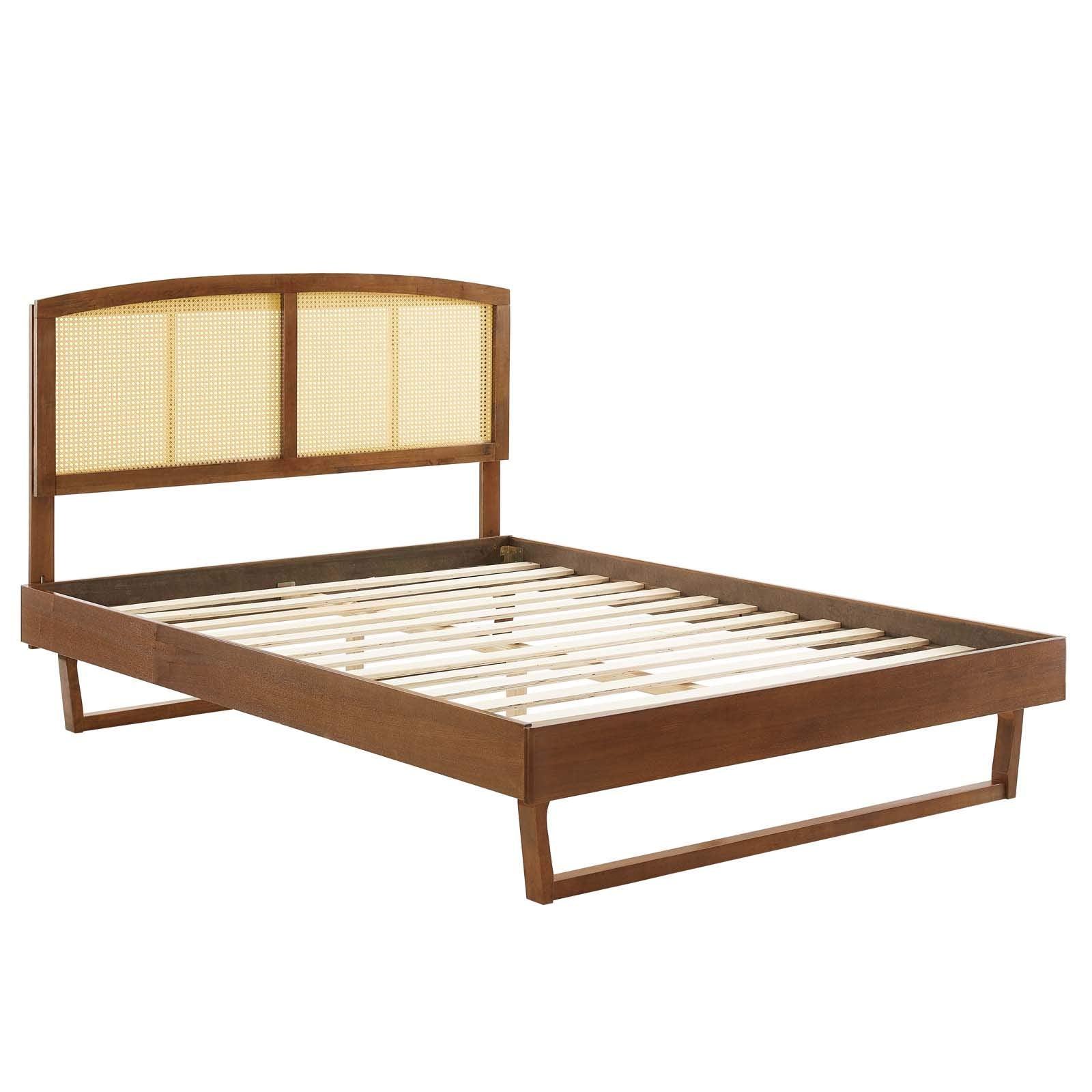 Modway Sierra Cane And Wood King Platform Bed With Angular Legs In Walnut