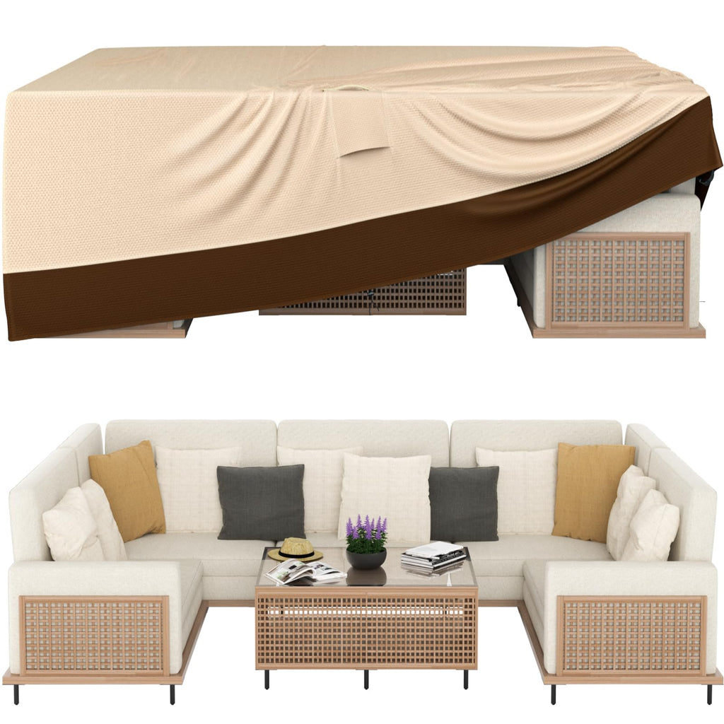 Ruimoy Patio Furniture Covers, Outdoor Furniture Cover Waterproof, General Purpose, Outside Table And Chair Covers, Heavy Duty 600D (124 Inch L X 70.8 Inch W X 29.1 Inch H)-Brown
