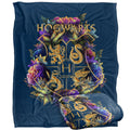 Harry Potter Blanket, 60'X80' Hogwarts Multi-Colored Floral Crest Silky Touch Super Soft Throw Blanket