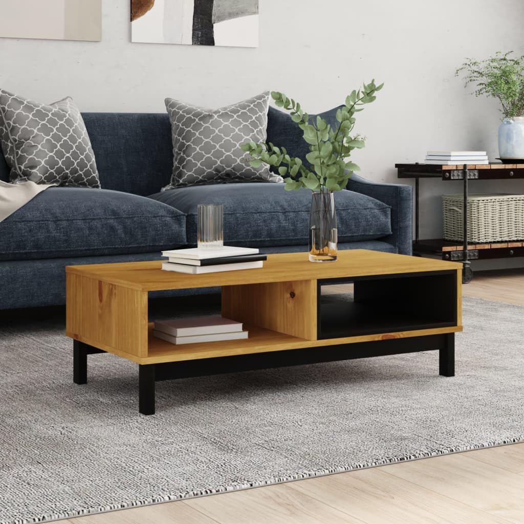 vidaXL Wooden Coffee Table FLAM | Solid Pine Wood | Oak Color Finish | Rectangular | Storage Space