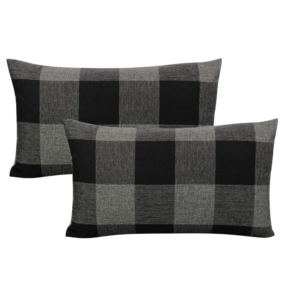 Vakado 12X20 Inch Pack Of 2 Farmhouse Retro Check Plaids Lumbar Throw Pillow Covers Decorative Rectangle Cushion Cases For Sofa
