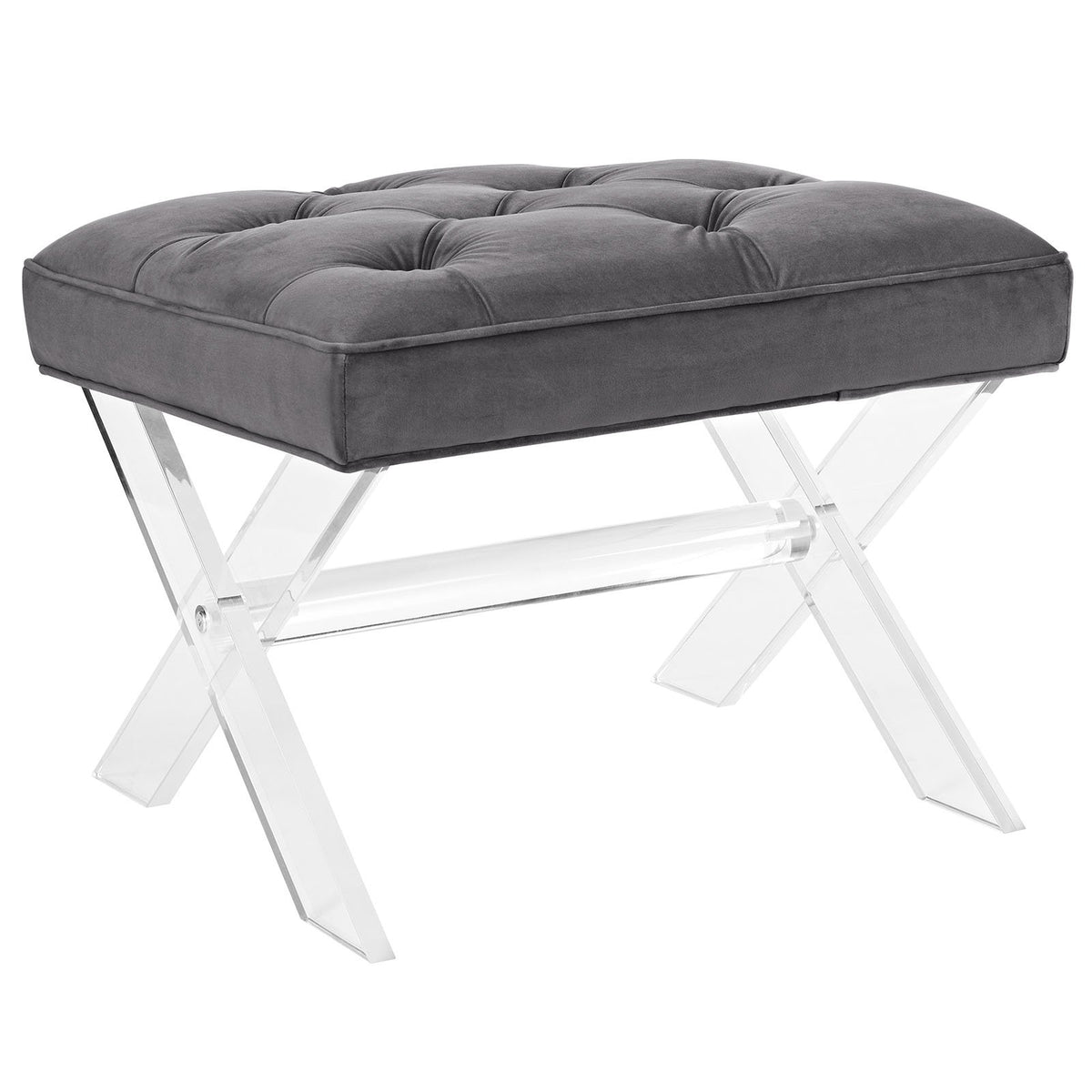 Modway Swift Acrylic X-Base Entryway Modern Bench With Tufted Fabric Upholstery In Gray