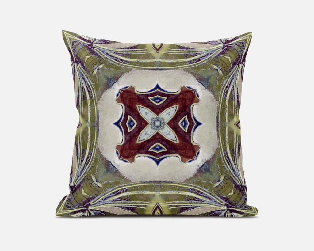 HomeRoots Muted Green Cream Magenta 18â€ Green Brown Geo Tribal Suede Throw Pillow