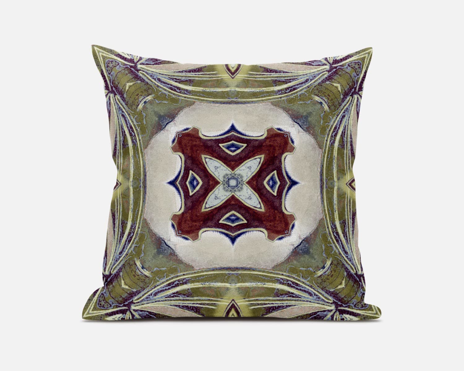 HomeRoots Muted Green Cream Magenta 18â€ Green Brown Geo Tribal Suede Throw Pillow