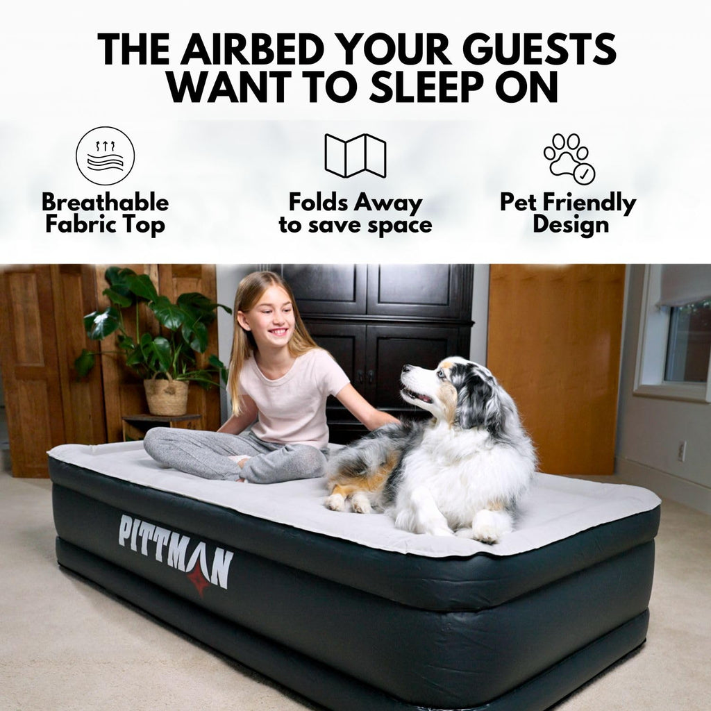 Pittman - Air Mattress Twin With Built In Pump - Black 18'' Double High Twin Air Mattress With Built In Pump That Inflates & Def