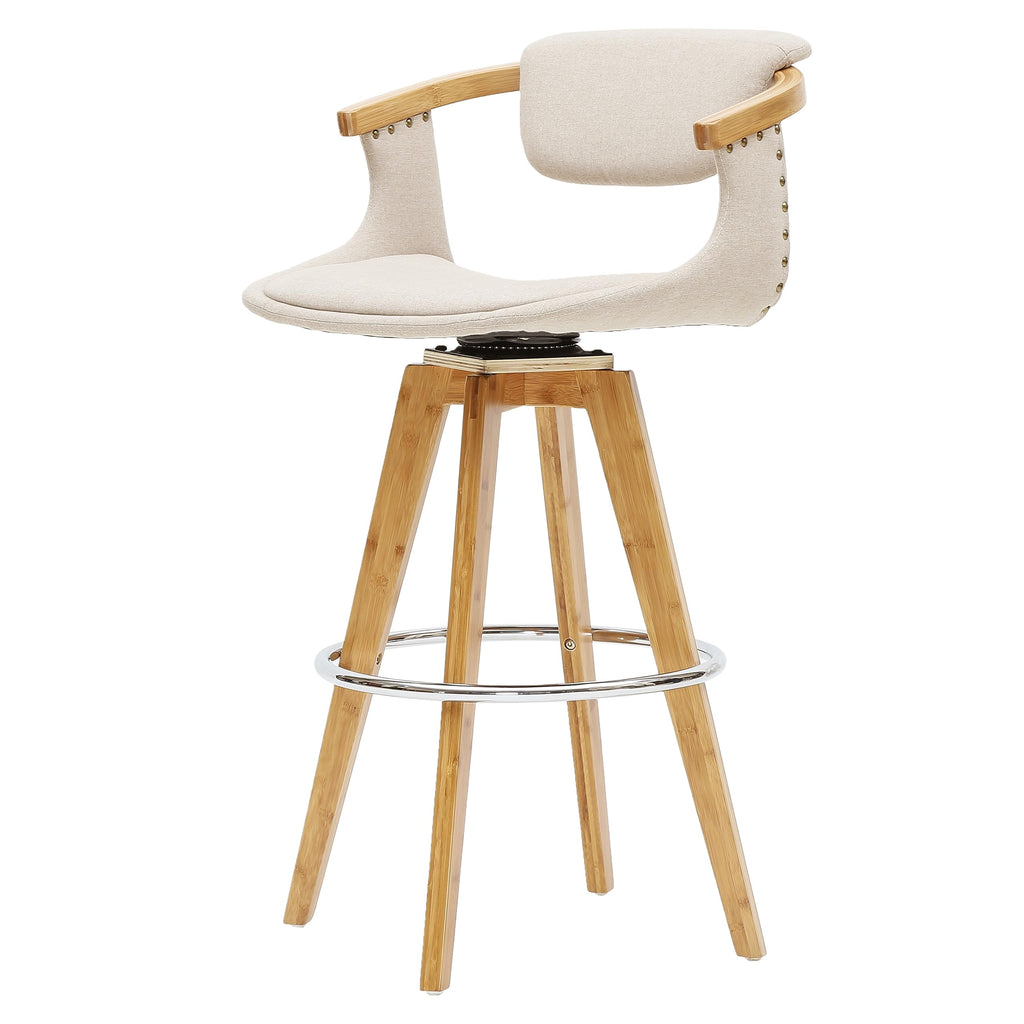 New Pacific Direct Darwin Fabric Bamboo Counter Bar & Counter Stools, Stokes Linen