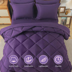 Cosybay Bed In A Bag Full Comforter Sets 7Pcs All Season Solid Down Alternative Bedding Sets Purple With Comforter, Pillow Shams