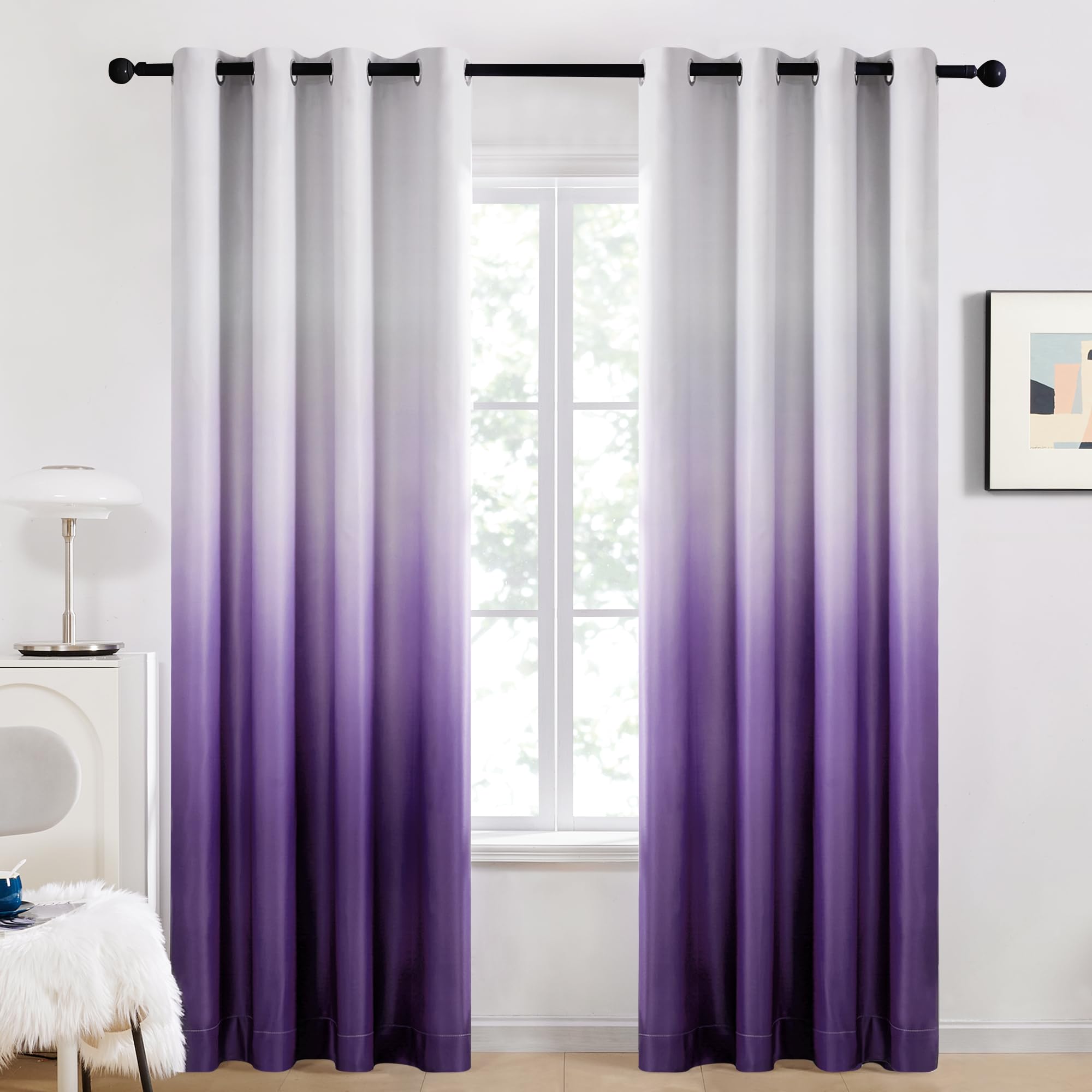 Deconovo Thermal Insulated Blackout Curtains For Patio Door, Ombre Room Darkening Window Panels, Purple, 1 Pair, Each 52X96 Inch