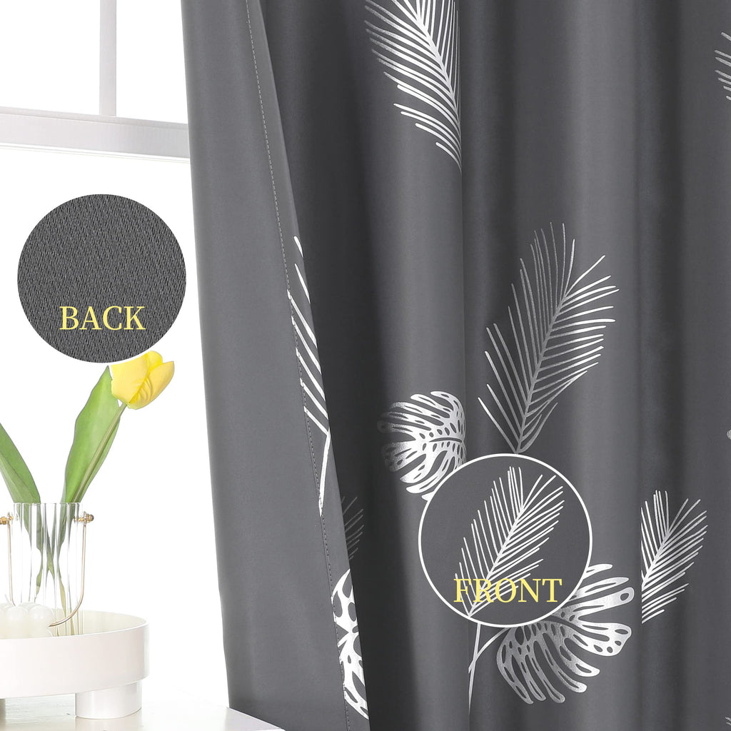 Estelar Textiler Blackout Curtains For Living Room Silver Palm Tree Printed Thermal Insulated Room Darkening Curtains For Bedroo