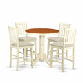 East West Furniture EDVN5-WHI-C 5 Piece Counter Height Dining Table Set Includes a Round Kitchen Table with Pedestal and 4 Linen Fabric Upholstered Dining Chairs, 30x30 Inch, Buttermilk & Cherry