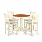 East West Furniture EDVN5-WHI-C 5 Piece Counter Height Dining Table Set Includes a Round Kitchen Table with Pedestal and 4 Linen Fabric Upholstered Dining Chairs, 30x30 Inch, Buttermilk & Cherry