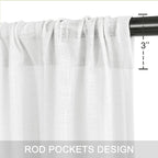 Dwcn White Faux Linen Sheer Curtains - Rod Pocket Textured Semi Voile Bedroom Living Room Window Curtains, Set Of 2 Rod Pocket C