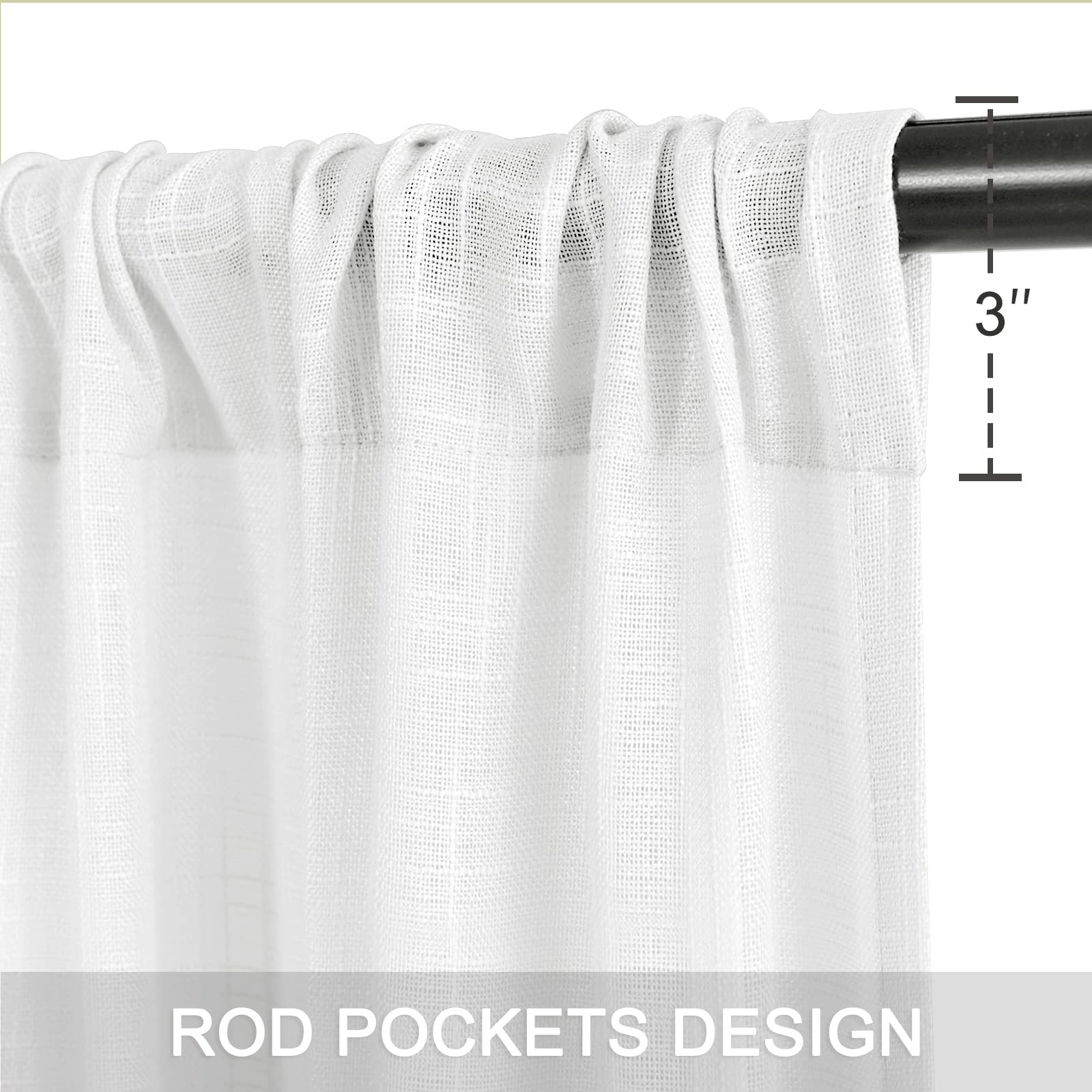 Dwcn White Faux Linen Sheer Curtains - Rod Pocket Textured Semi Voile Bedroom Living Room Window Curtains, Set Of 2 Rod Pocket C