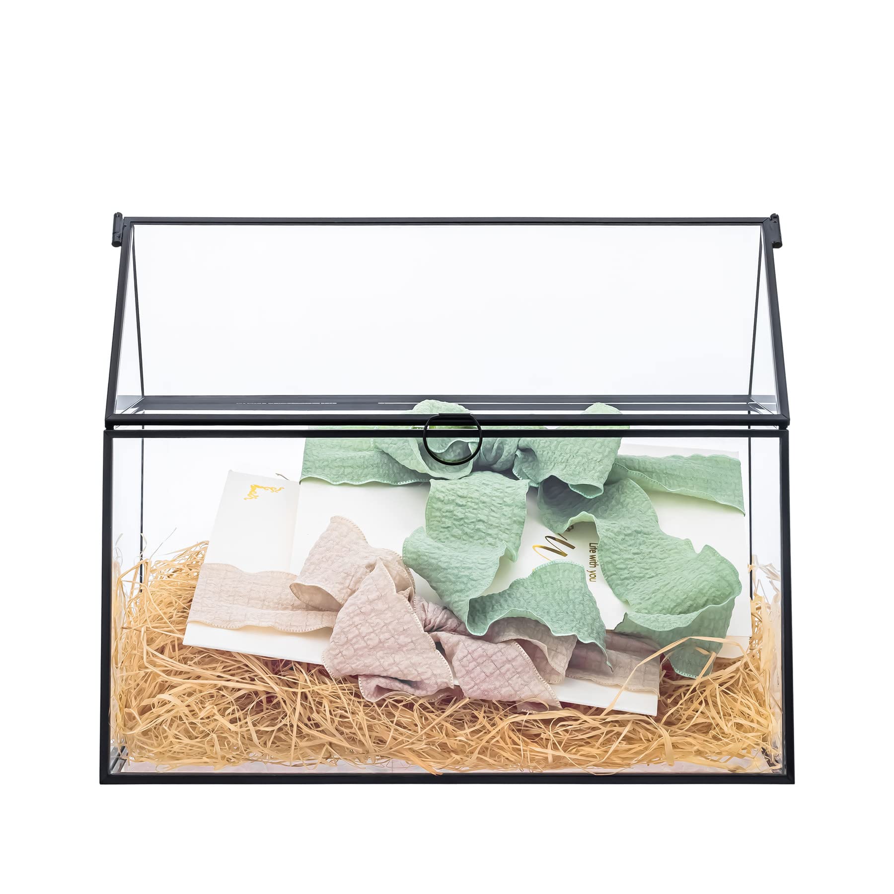 NCYP Black Glass Cards Box with lid for Wedding, Birthday, Party Reception - 10.2x5.9x8.2 Inches - House Shape Card Holder, Home