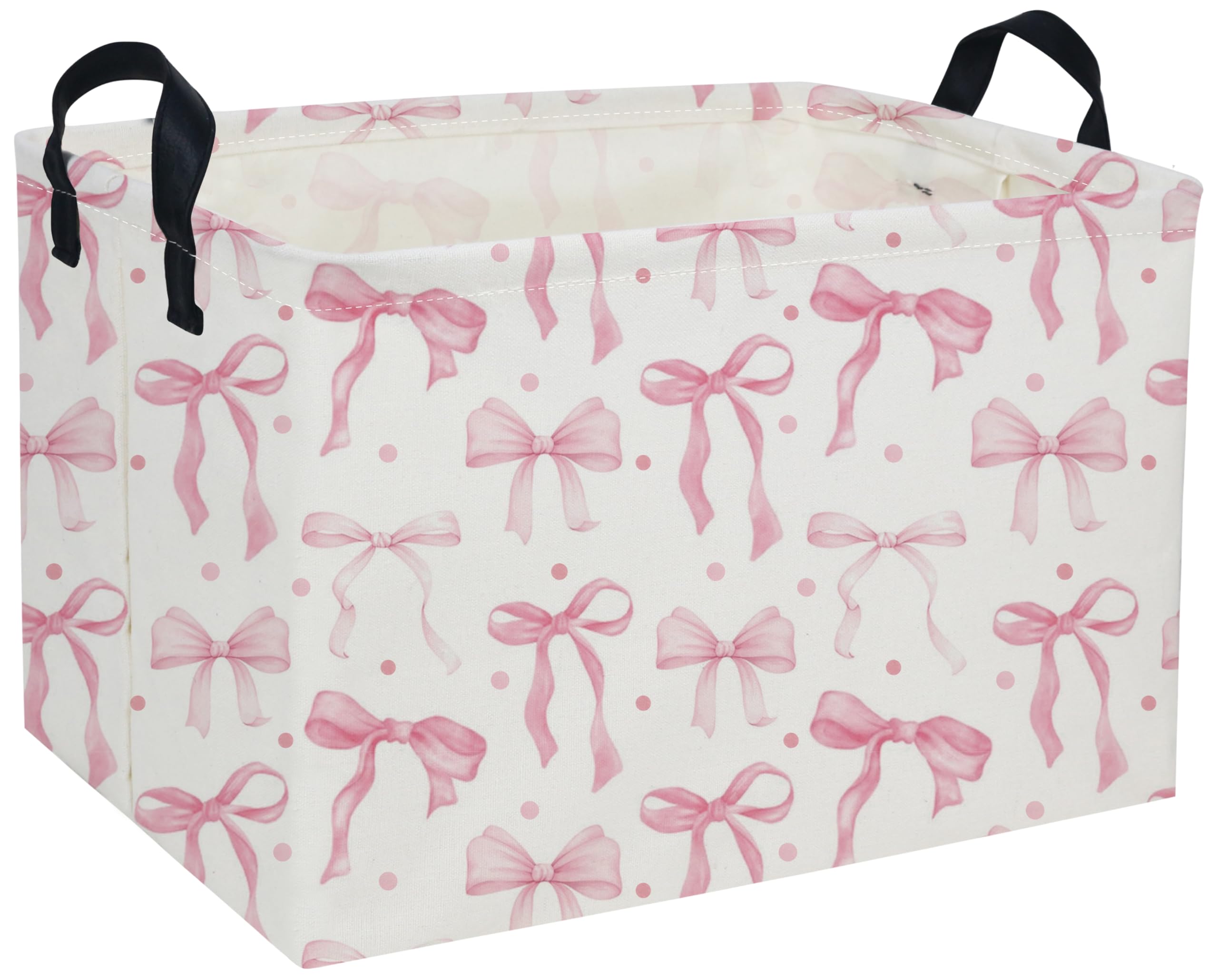 DDBASKET Kids Basket Pink Baskets Girls Basket Rectangular Cute Storage Bin for Room Decor(Pink bownot)