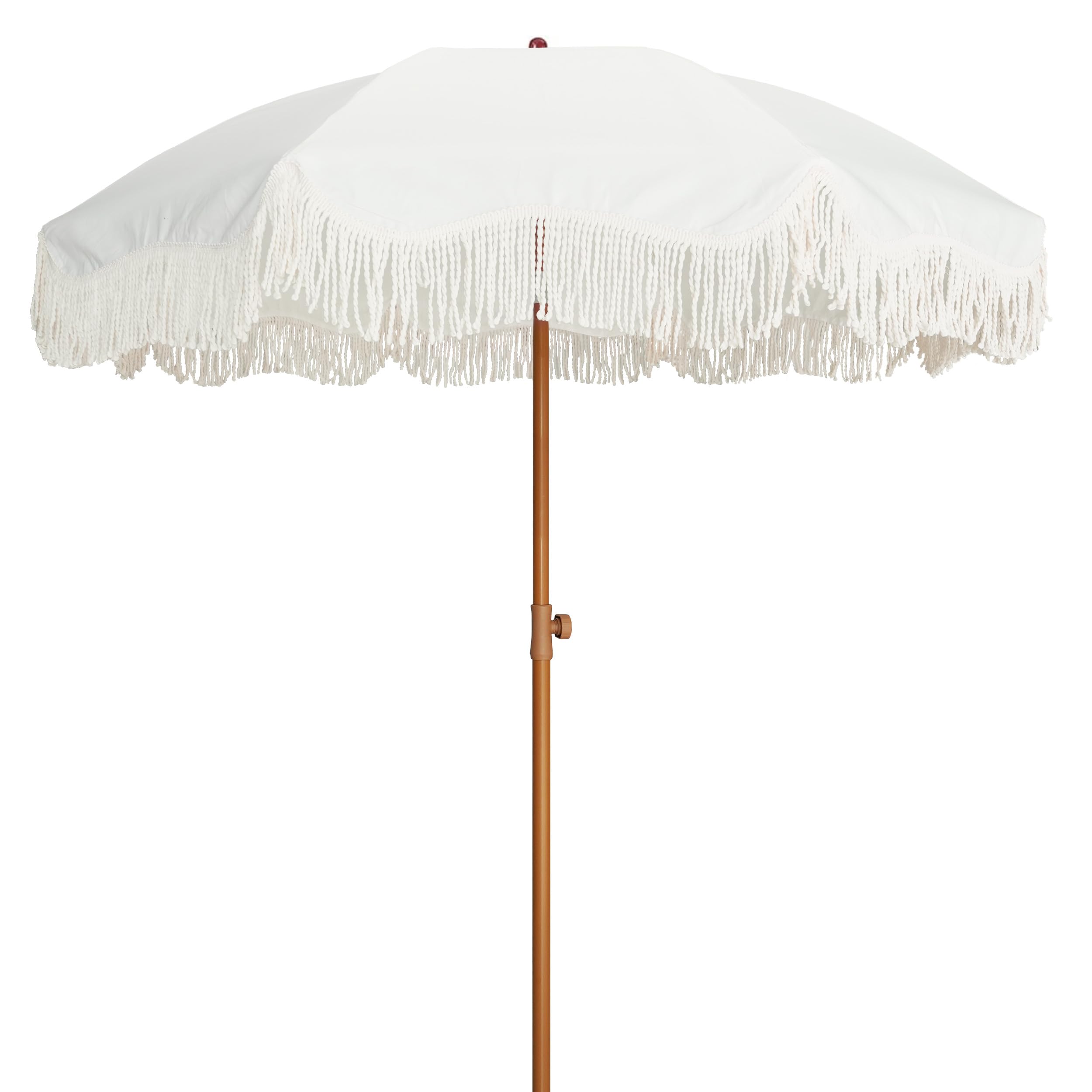 AMMSUN Boho Outdoor Umbrella with Tassels, 6.5ft Fringe Beach Umbrella, UPF50+ Picnic Umbrella Outdoor Patio with Steel Pole and
