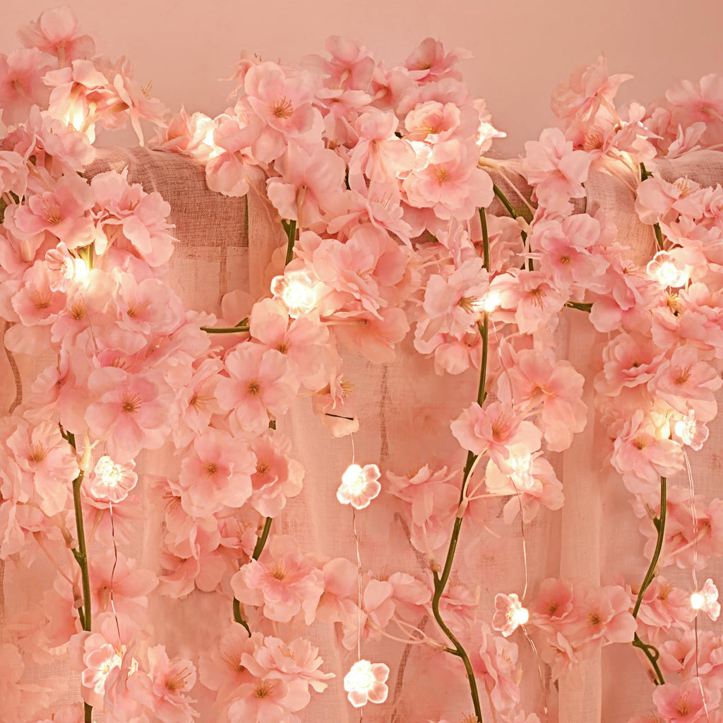 Sunm Boutique 4 Pcs Total 23.6 Ft Artificial Cherry Blossom Flowers, Faux Lighted Cherry Blossom Garlands, Fake Cherry Blossom H
