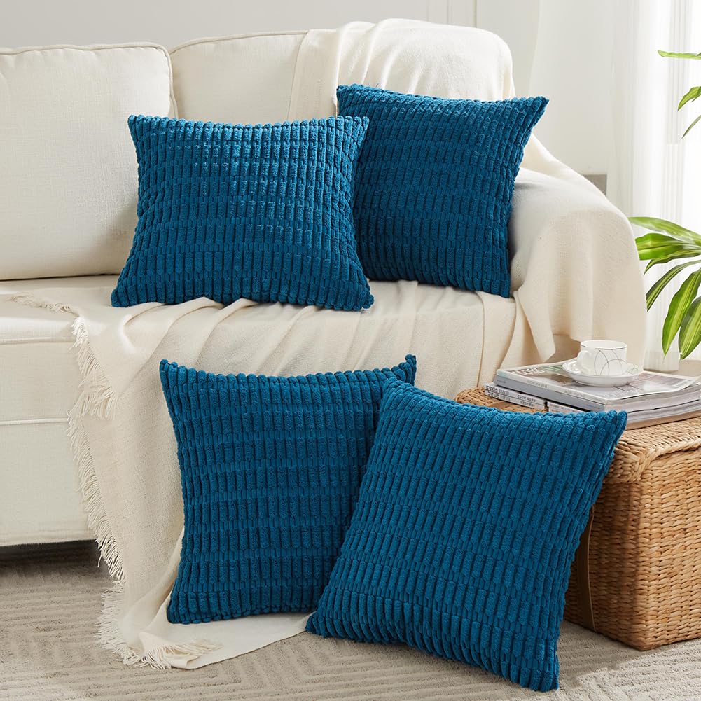 Fancy Homi 4 Packs Teal Decorative Throw Pillow Covers 20X20 Inch For Living Room Couch Bed Sofa, Rustic Farmhouse Boho Home Dec