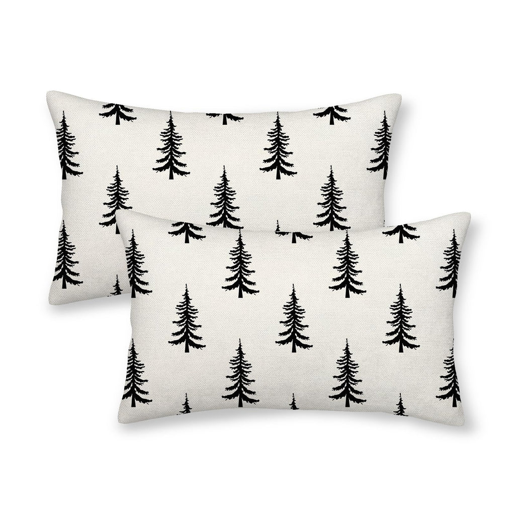 Cxmeifly Christmas Pillow Covers 12X20 Inch Set Of 2 Cream Black Christmas Tree Decor Throw Pillows Winter Xmas Holiday Outdoor
