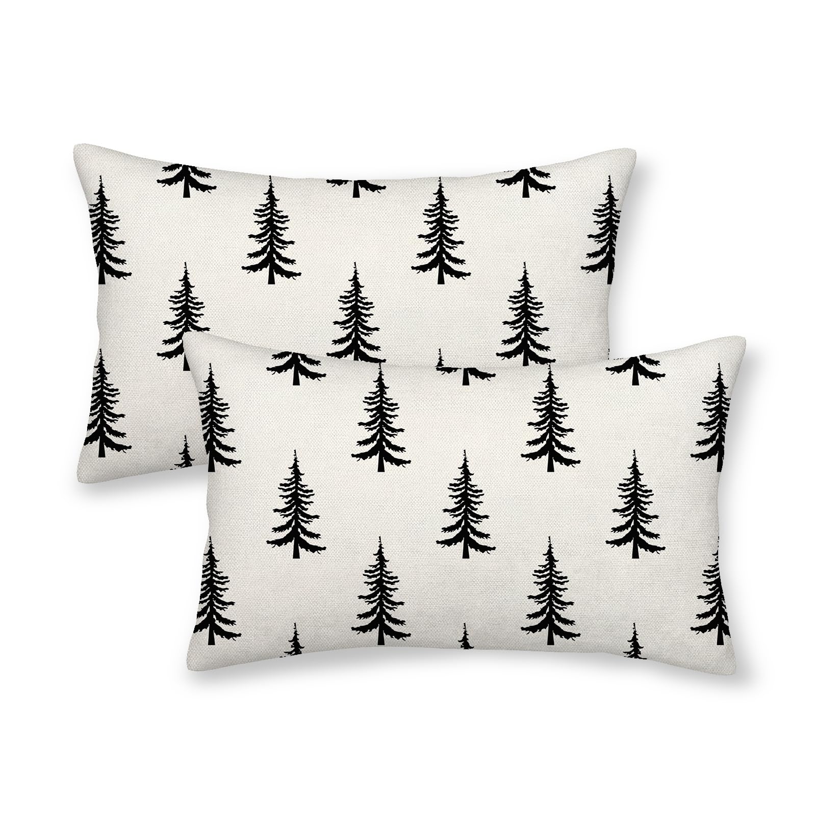 Cxmeifly Christmas Pillow Covers 12X20 Inch Set Of 2 Cream Black Christmas Tree Decor Throw Pillows Winter Xmas Holiday Outdoor