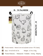 Hunrung Laundry Hamper,Large Canvas Fabric Lightweight Storage Basket Toy Organizer Dirty Clothes Collapsible Waterproof For College Dorms, Children Bedroom,Bathroom(Round Cat)