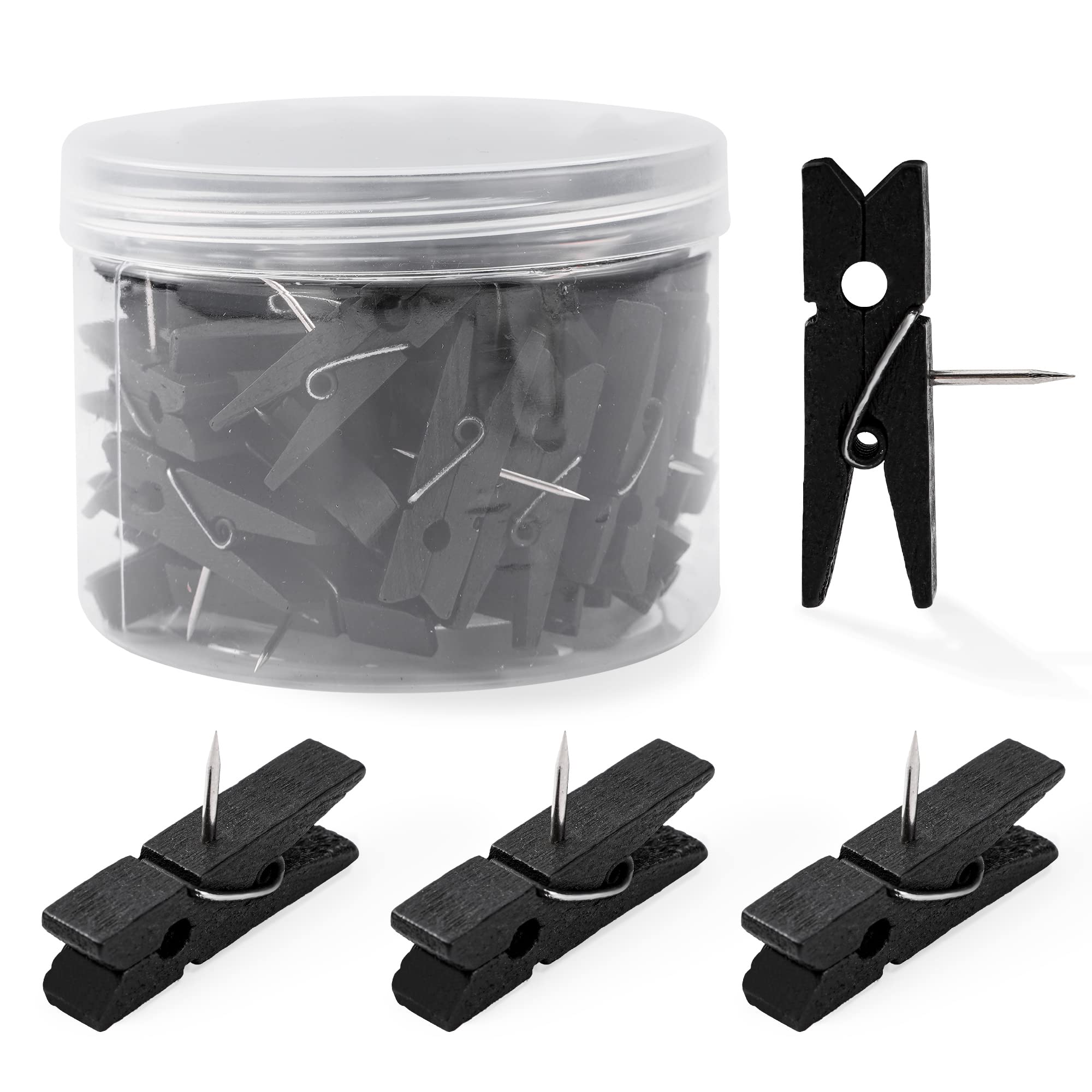 50Pcs Black Wooden Push Pin Clips - Cute Decorative Push Pins For Cork Board, Pushpins Thumb Tacks For Bulletin Board, Artworks