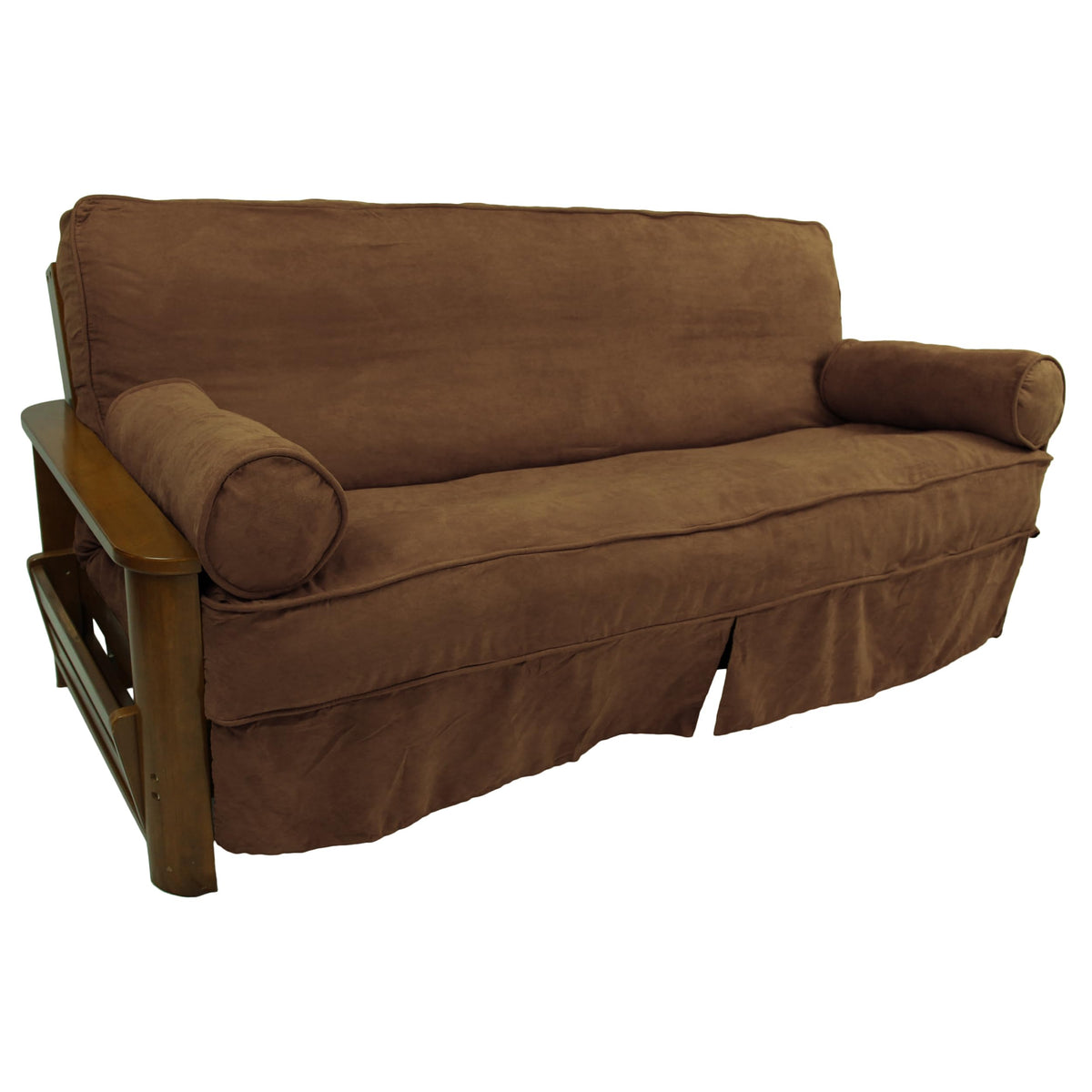 Blazing Needles Solid Microsuede Double Corded 8&quot; to 9&quot; Futon Slipcover Set with 2 Bolster Pillows (Set of 3), Full, Chocolate